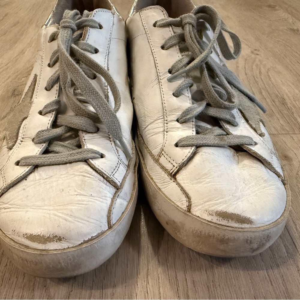 Golden Goose White Leather Sneakers with Gray Star and Silver Heel Tab - Picture 9 of 9